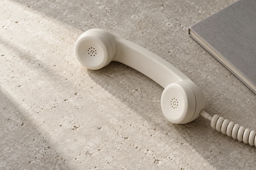 Telefonhörer und Notizbuch als Symbol für die Terminvereinbarung